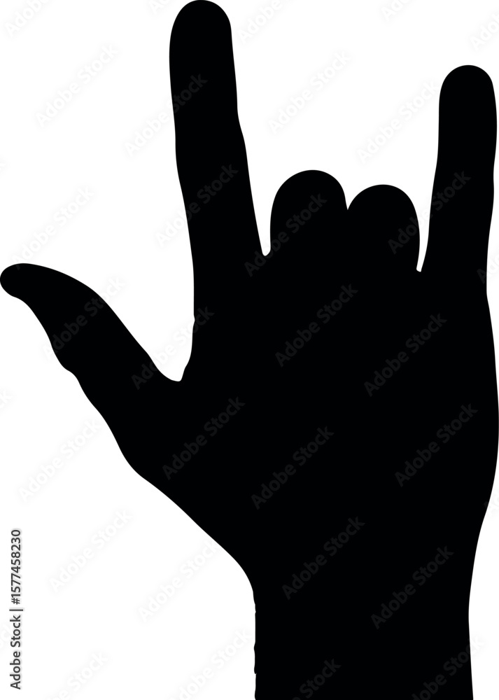 Obraz premium ASL I Love You Hand Sign Silhouette – Black Gesture Symbol