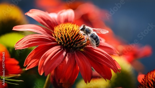 bee pollinating red flower