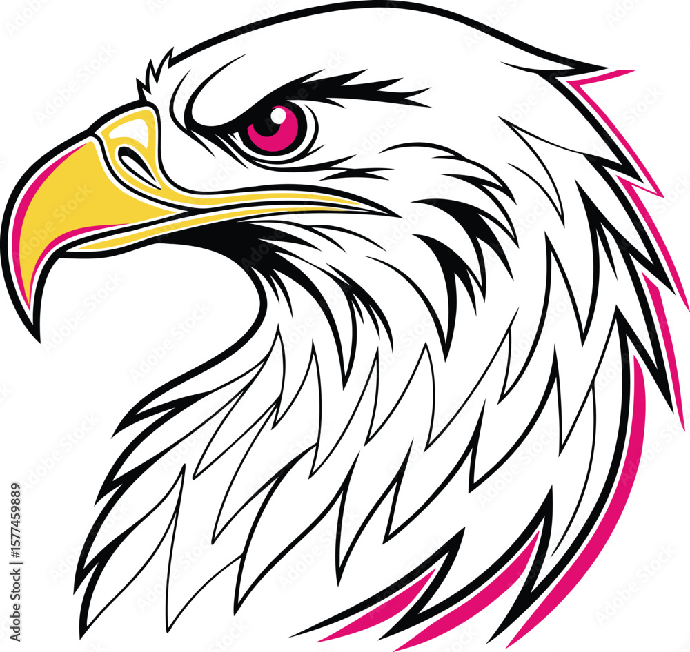 Obraz premium Vector illustration of a majestic bald eagle head, perfect for a tattoo design or mascot symbol, showcasing its wild nature and powerful beak
