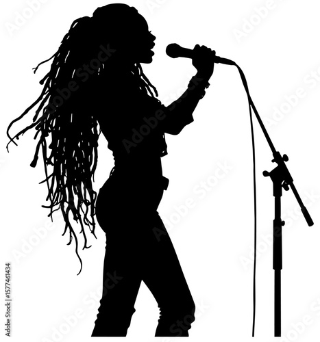 Silhouette of a female reggae singer with microphone 