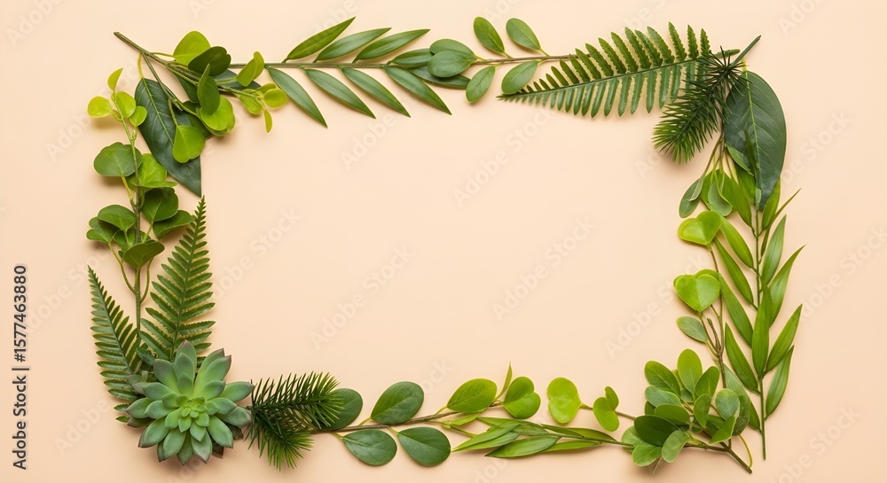 Naklejka premium Botanical Frame with Assorted Green Leaves and Foliage | Natural Border for Invitations, Greetings, and Eco-Friendly Designs