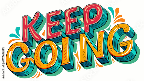 On a calming blue T-shirt, the phrase "Keep Going" flows gently across the chest. Clean lines and soft shadows add emotional depth, perfect for a design focused on perseverance.