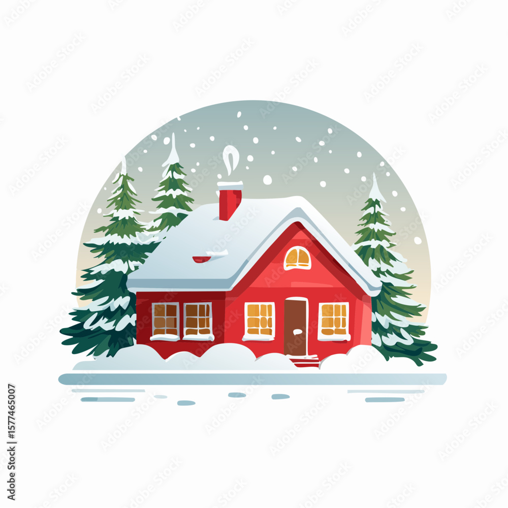 Naklejka premium Snow-covered cottage in a serene winter scene