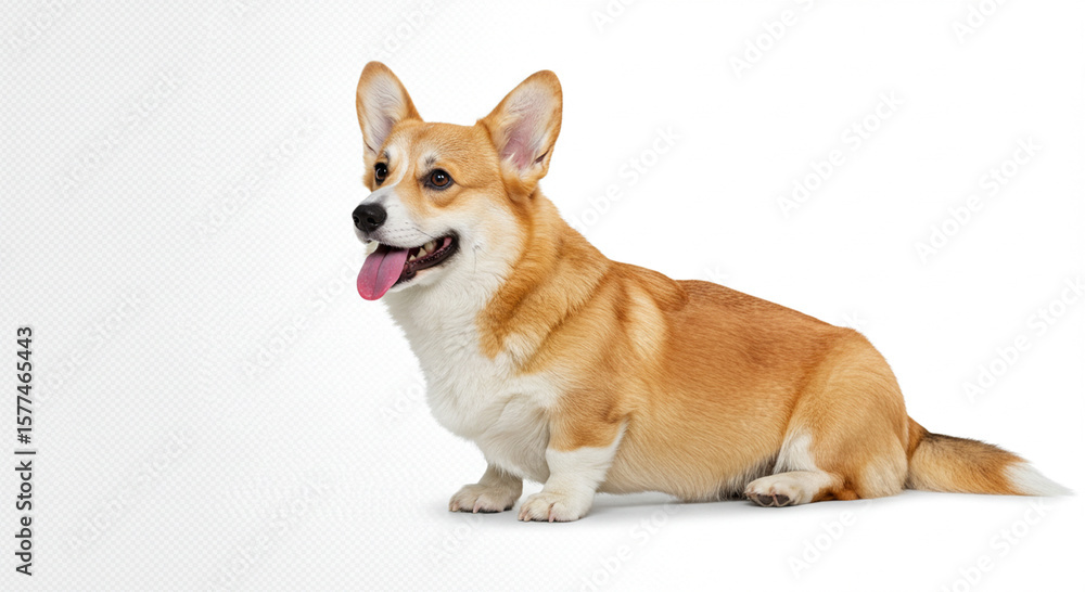 Adorable corgi dog portrait in studio setting with a white backdrop posing gracefully Adorable corgi dog portrait in studio setting with a white backdrop posing gracefully