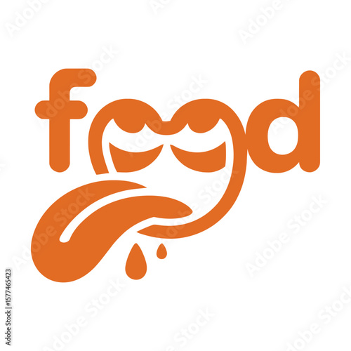 Playful orange food wordmark logo depicting deliciousness with drool and tongue