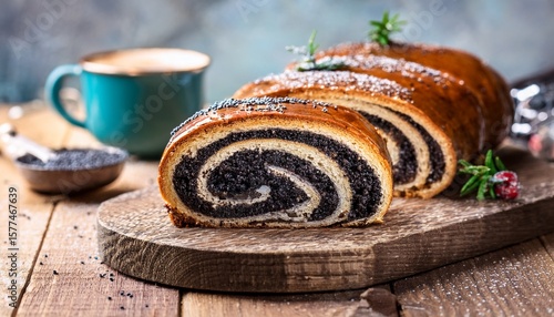 homemade poppy seed roll strudel with poppy seeds