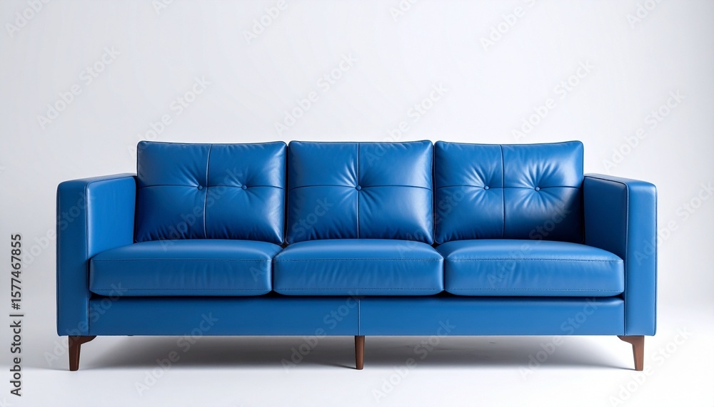 Fototapeta premium Stylish modern blue sofa with three matching cushions in a minimal living room setting.