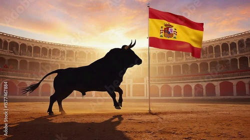 Bull with the Spanish flag.