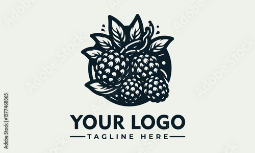 Stylish monochrome logo featuring three blackberries with leaves, encircled, ready for branding.