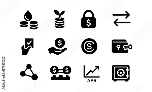 Financial icons for defi and cryptocurrency: governance, lending, staking, swap, wallet