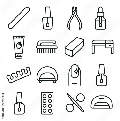 Nailcare and beauty collection, manicure design icons. grooming and nail art set