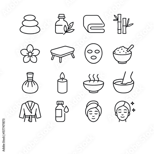 Serene spa icons collection, wellness and relaxation set. tranquil beauty symbols