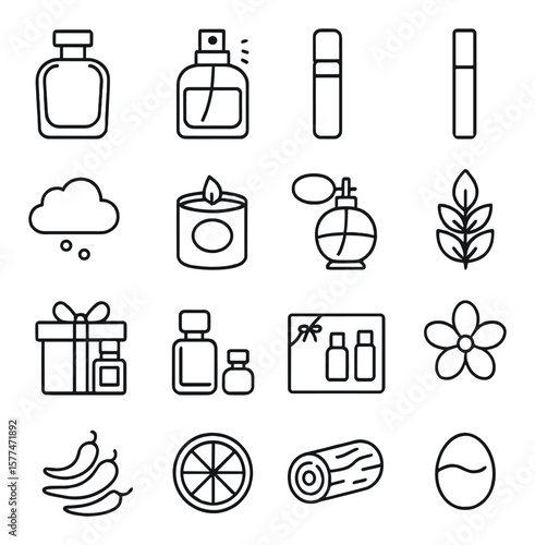 Perfume icon collection, fragrance and aroma symbols. scent and essence design set