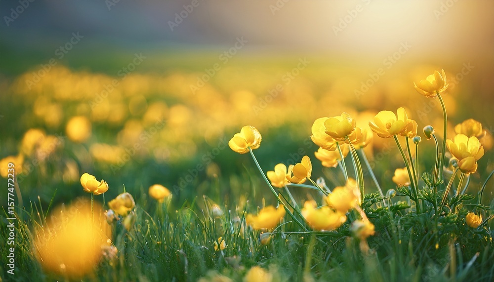 Fototapeta premium flowering buttercup in a meadow beautiful nature in spring