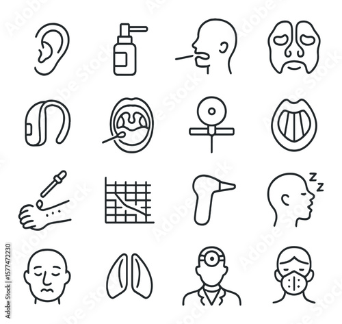 Ent specialist icon collection, ear nose throat symbols. otolaryngology and medical set