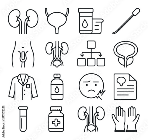 Urology icon collection, urological care symbols. medical and healthcare design set