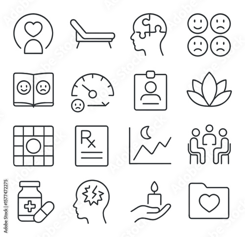 Psychiatry icon collection, mental health symbol set. psychology and therapy elements