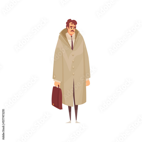 Vector Illustration Sad man in oversized trench coat