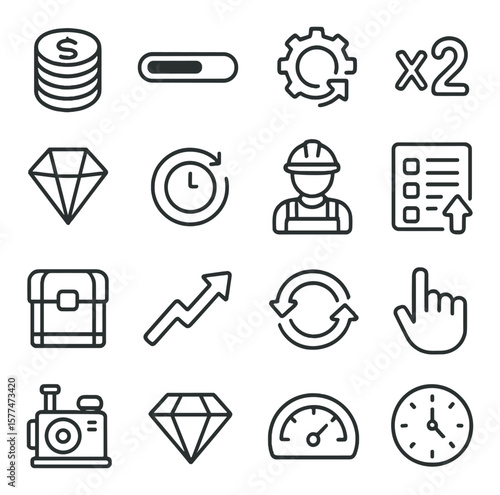 Idle game icons collection, gaming symbols set. simple and minimal design pack