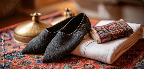 Sufi whirling dervish shoes and robe on ground