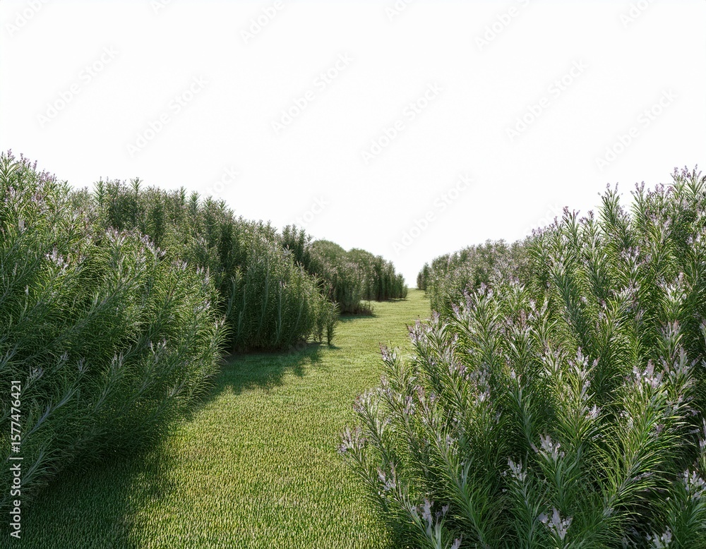 Obraz premium rosemary field is use for decoration with isolated on white background 3d rendering