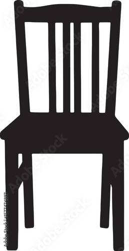 Black and white silhouette of a traditional wooden dining room chair isolated