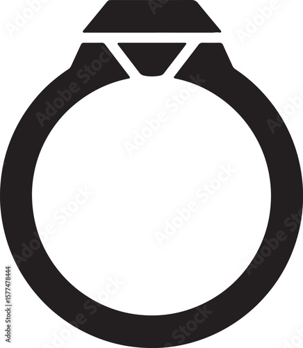 Elegant black and white vector illustration of a diamond engagement ring perfect for proposals