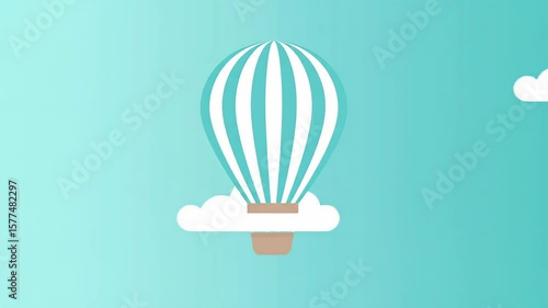 Animated Hot Air Balloon Floating Amongst Clouds in a Blue Sky Scene