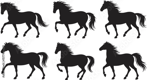 Galloping Horse Silhouettes Set – Black Running Horse Vector Illustrations Collection