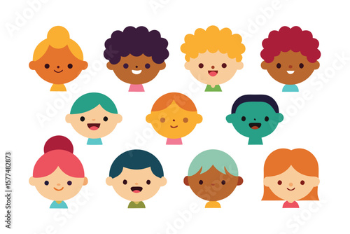 Diverse Children's Avatar Set Cute Cartoon Illustrations for Kids