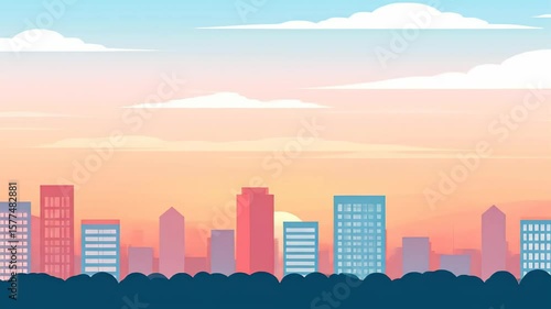 Serene Cityscape Sunset: Animated Urban Skyline
