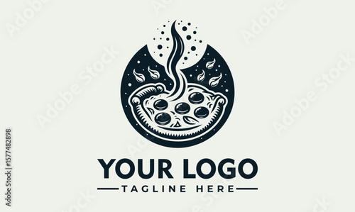 A stylized logo featuring a steaming pizza, perfect for a pizzeria or Italian restaurant.