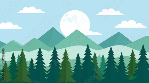 Serene Mountain Forest Landscape Under a Full Moon