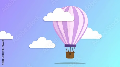 Lavender Hot Air Balloon Soaring Through Pastel Sky with Paper Clouds