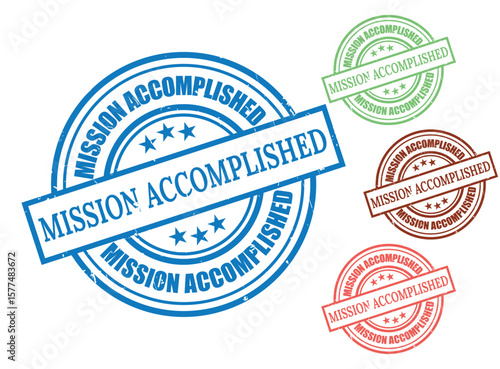 Mission Accomplished Grunge Rubber Stamp Collection, Success Achievement Vector Set  