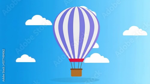 Animated Hot Air Balloon Ascending in a Blue Sky with White Clouds Video