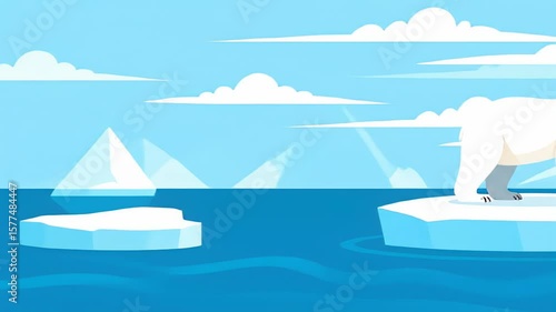 Polar Bear on Melting Ice Floe in Arctic Ocean