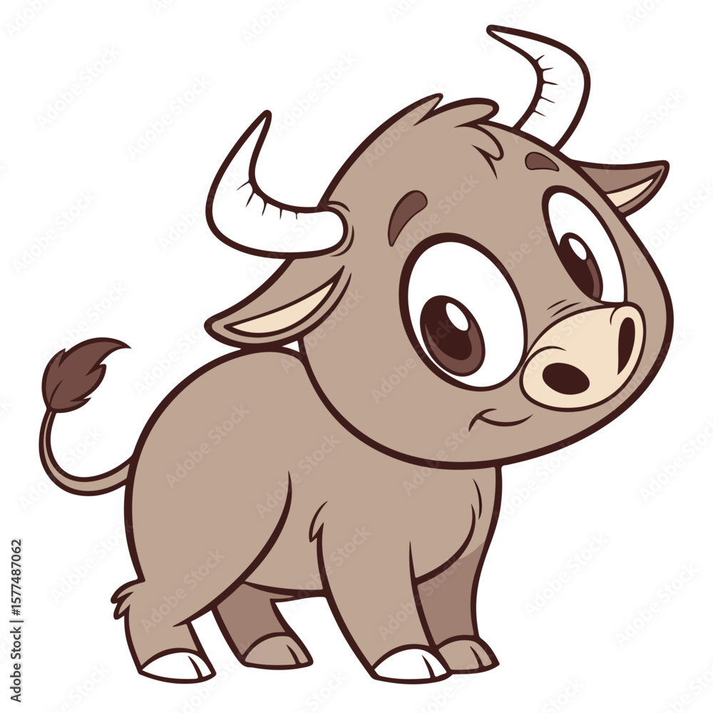 Fototapeta premium Vector illustration of a young cow with sweet expression, ideal for educational stories and rural content. Useful in nursery rhymes, baby books, or farm learning materials.