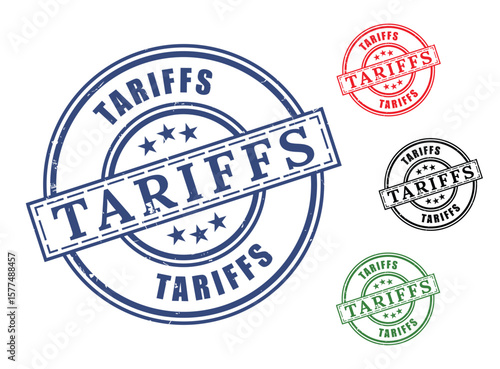 Border Tax Stamp Vector Collection, Tariff and Customs Duty Grunge Icons  
