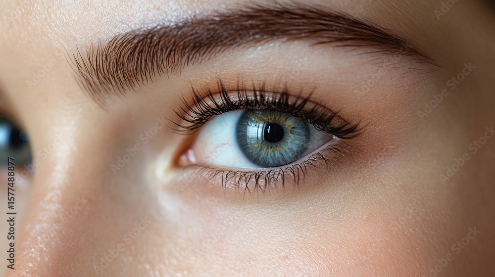 Fototapeta premium Close-up of woman's eye, natural makeup, studio shot, focus on eye