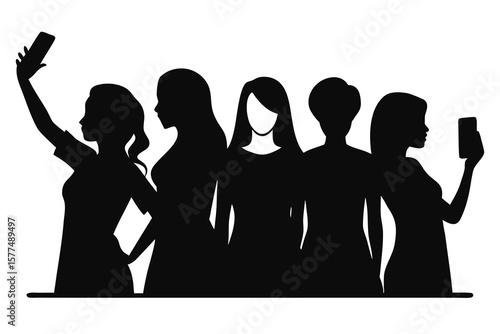 Silhouettes of Women Taking Selfies A Modern Social Media Illustration