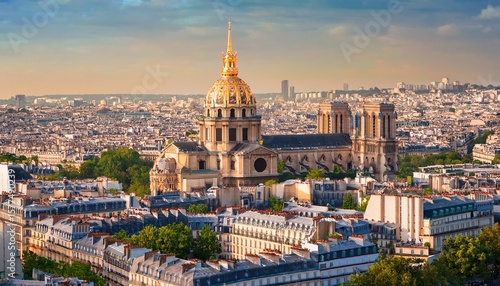 aerial view over city including cathedrale saint louis des invalides paris france
