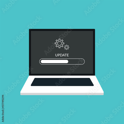 Update of system. Update of software on laptop. Upgrade and install of system on computer.  stock illustration