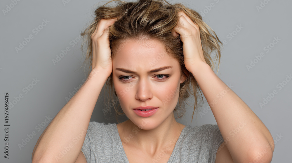 Naklejka premium People scratch their heads when puzzled. Though scratching eases itch, frequent scratching damages the scalp, causing irritation, injury, or hair loss.