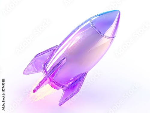 Futuristic glossy purple rocket icon design for technology and innovation themes