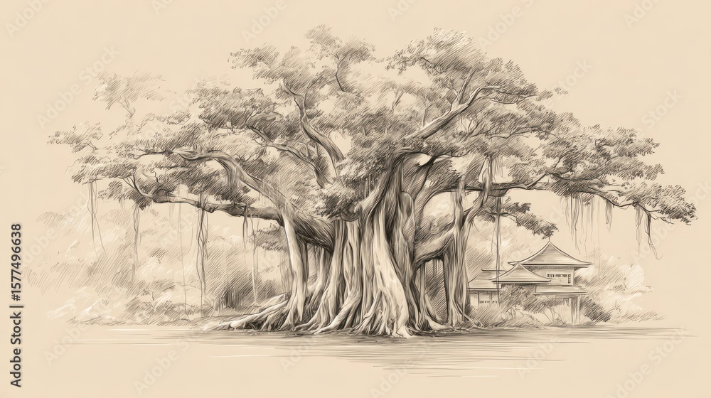 Obraz premium Pencil sketch of a large tree