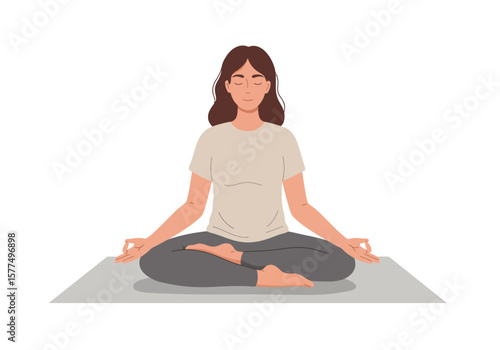 Zen Serenity Woman Practicing Meditation for Wellness and Inner Peace in Yoga Pose on a Mat
