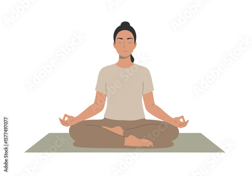 Peaceful Meditation Woman finding inner peace through yoga and mindfulness, seated in the lotus position for relaxation.