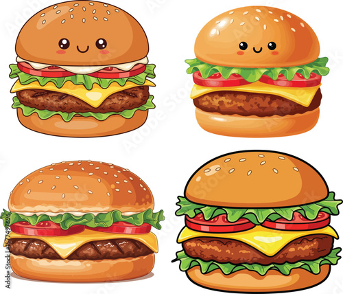 Delicious  Burgers with Sesame Seeds and Fresh Ingredients