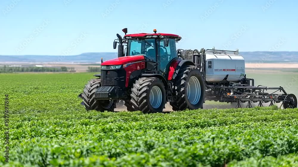 Farmers using GPS-equipped tractors to distribute fertilizer evenly over vast crop fields Farmers using GPS-equipped tractors to distribute fertilizer evenly over vast crop fields